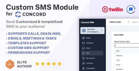 Custom SMS module for Concord CRM - screenshot