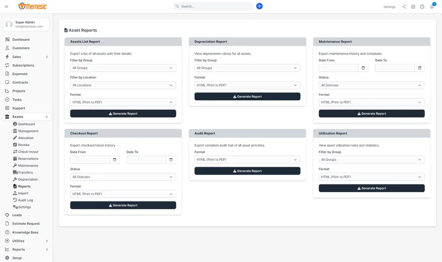 Asset reservations calendar and transfers between locations in Perfex CRM Asset reservations calendar and transfers between locations in Perfex CRM