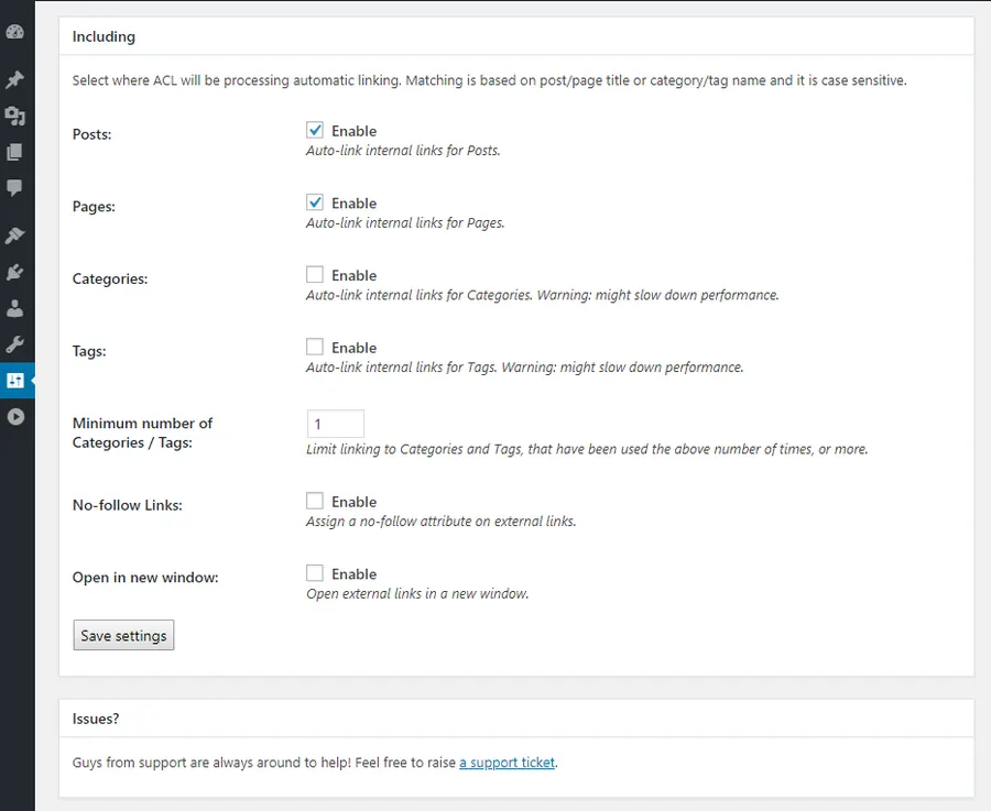 Automatic Content Linker internal and external linking configuration Automatic Content Linker internal and external linking configuration