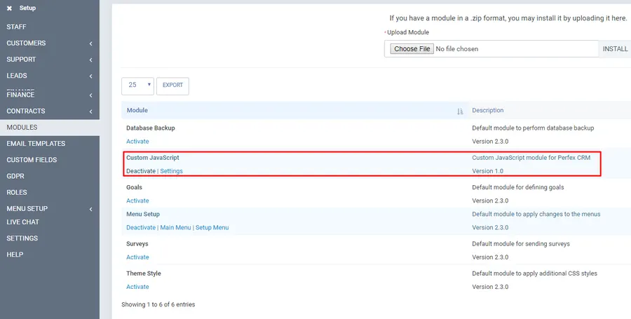 Custom JavaScript running in the Perfex CRM customers area Custom JavaScript running in the Perfex CRM customers area