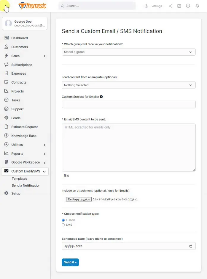 SMS, email and WhatsApp notifications module for Perfex CRM in action SMS, email and WhatsApp notifications module for Perfex CRM in action