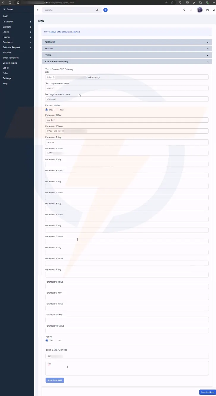 Custom SMS Gateway module for Perfex CRM overview Custom SMS Gateway module for Perfex CRM overview
