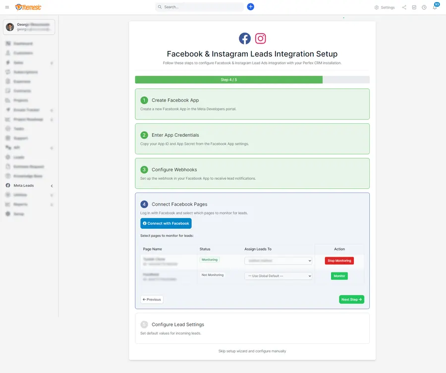 Connecting Facebook pages and assigning leads per page in Perfex CRM Connecting Facebook pages and assigning leads per page in Perfex CRM