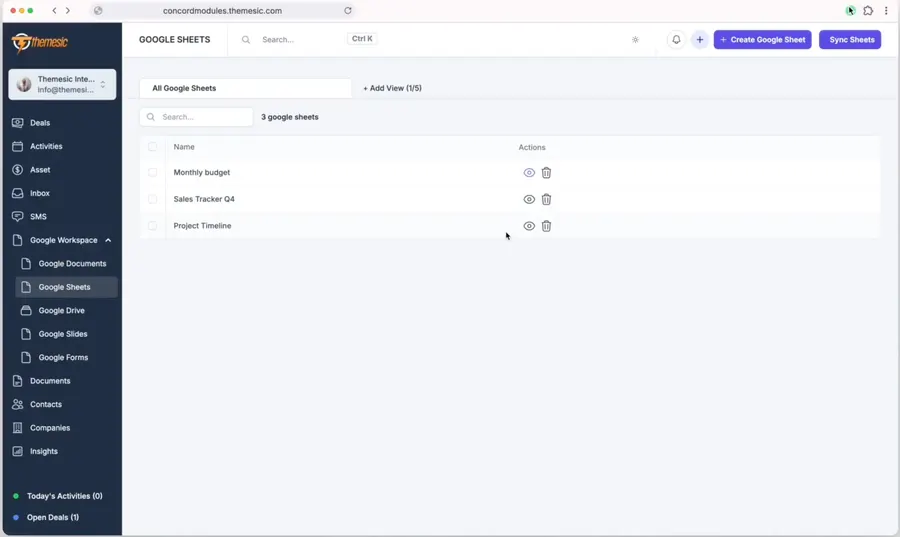 Google Sheets list in Concord CRM with sync and create controls Google Sheets list in Concord CRM with sync and create controls