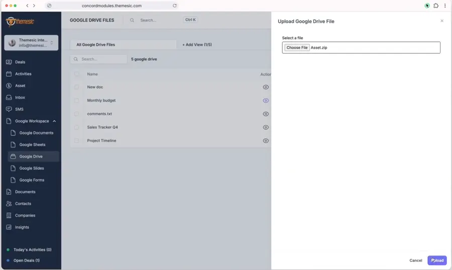 Google Drive file browser and upload dialog inside Concord CRM Google Drive file browser and upload dialog inside Concord CRM