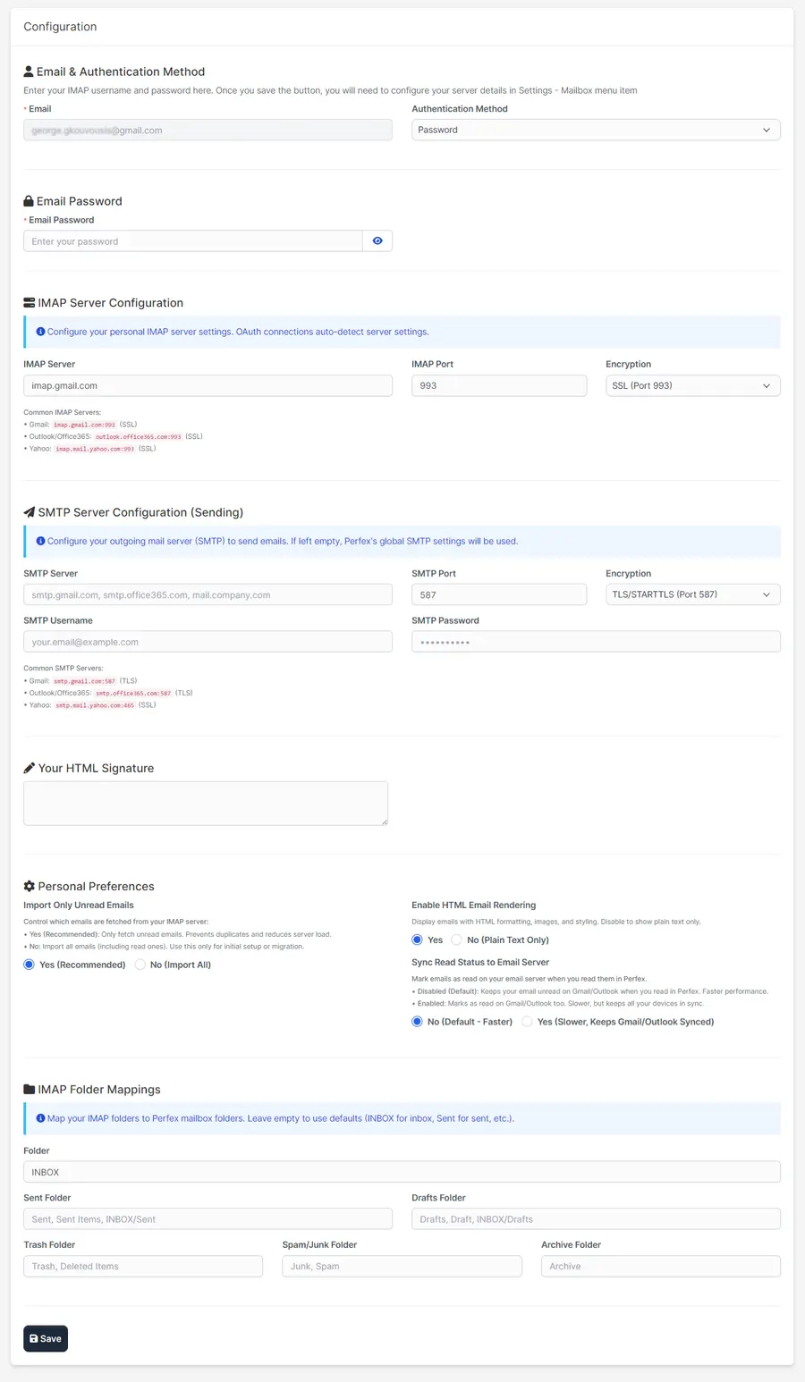 Per-staff IMAP and SMTP mailbox configuration with OAuth, encryption and folder mappings in Perfex CRM Per-staff IMAP and SMTP mailbox configuration with OAuth, encryption and folder mappings in Perfex CRM