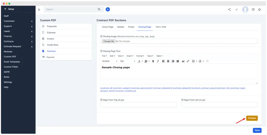 Perfex CRM PDF Customizer WYSIWYG editor styling a document header and footer Perfex CRM PDF Customizer WYSIWYG editor styling a document header and footer