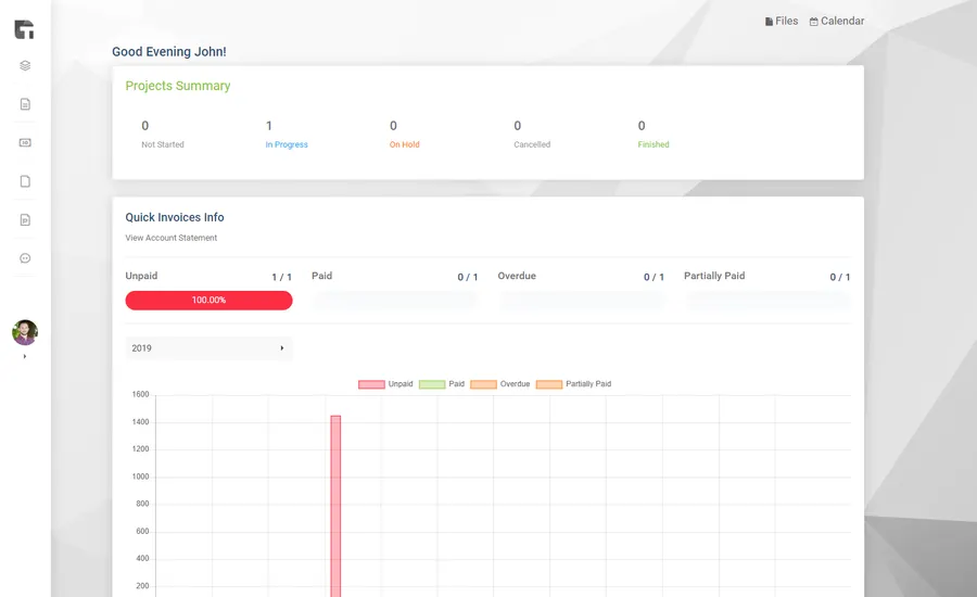 Flat customer dashboard in the Perfex CRM client portal Flat customer dashboard in the Perfex CRM client portal