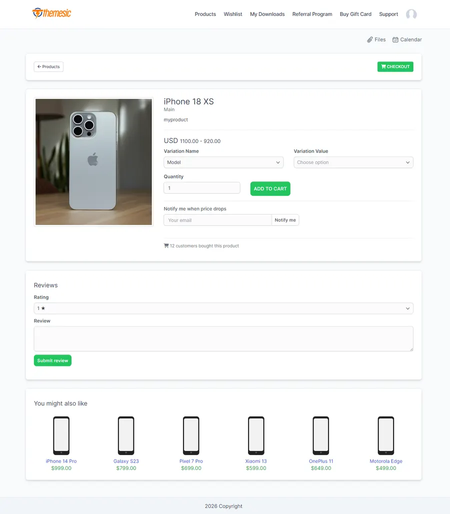Individual Perfex Shop product page with variations, reviews, price-drop alerts and recommendations Individual Perfex Shop product page with variations, reviews, price-drop alerts and recommendations