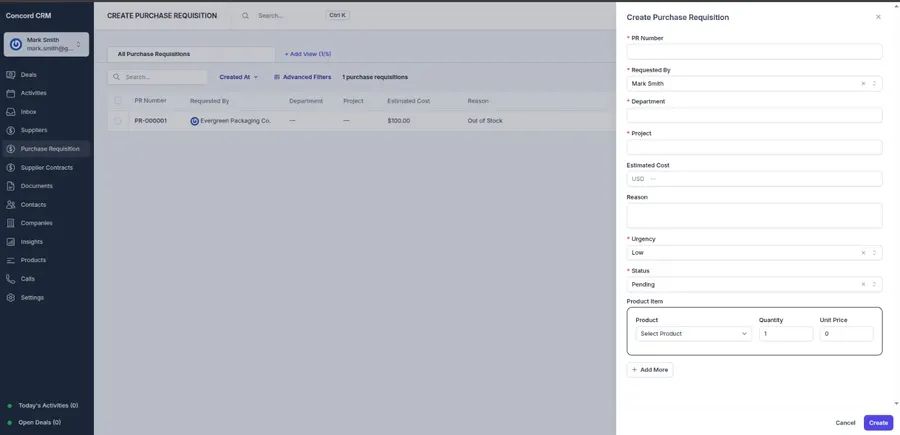 Supplier and purchase workflow in Concord CRM Supplier and purchase workflow in Concord CRM