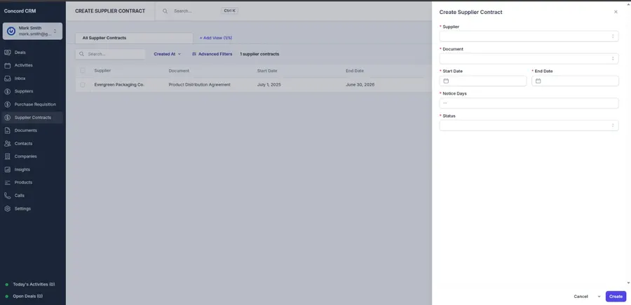 Procurement and billing data connected across Concord CRM modules Procurement and billing data connected across Concord CRM modules