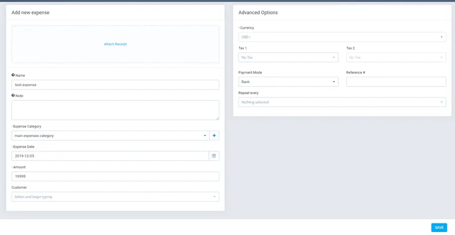 Adding a new expense in Perfex CRM with multiple tax options for QuickBooks sync Adding a new expense in Perfex CRM with multiple tax options for QuickBooks sync