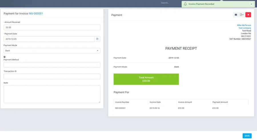Recording an invoice payment in Perfex CRM that syncs through to QuickBooks Recording an invoice payment in Perfex CRM that syncs through to QuickBooks