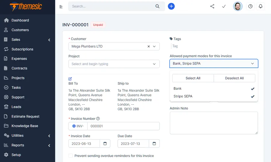 Stripe SEPA available as a payment option for a Perfex CRM customer Stripe SEPA available as a payment option for a Perfex CRM customer