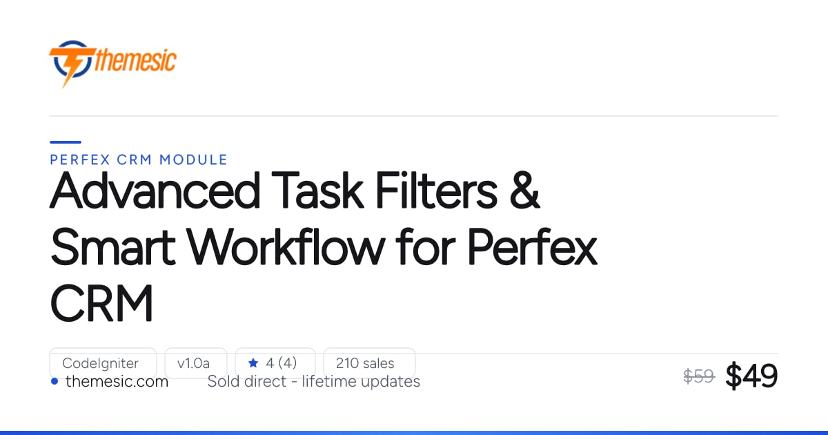 Advanced Task Filters & Smart Workflow for Perfex CRM - $49 · Themesic