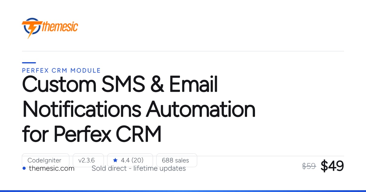 Custom SMS & Email Notifications Automation for Perfex CRM · Themesic