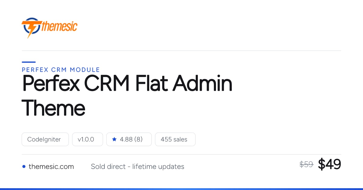 Perfex CRM Flat Admin Theme - $49 One-Time · Themesic